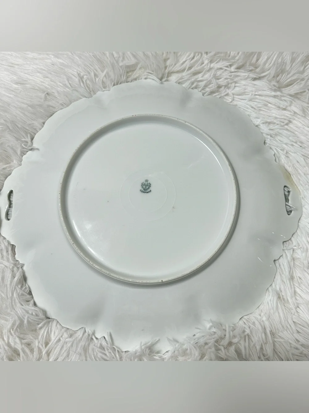 VTG RS Germany Handled Floral Serving Cake Tray Green White Gold Cherry Blossoms
